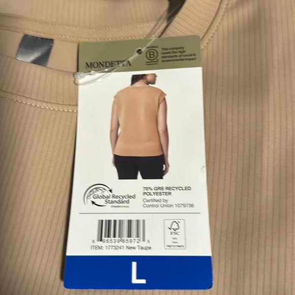 Mondetta Ladies' Soft Ribbed Short Sleeve Active Top, New Taupe (Tan) Large - Picture 7 of 11